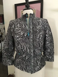 Musette Jacket Size 6 Black & White Snakeskin Print w Turquoise Lining & Accents - Picture 1 of 10