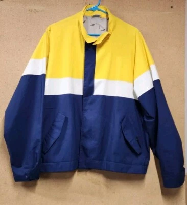 Jack Nicklaus Goretex Yellow White Navy Jacket Golfer Windbreaker Full Zip Large — 第 1/4 张图片