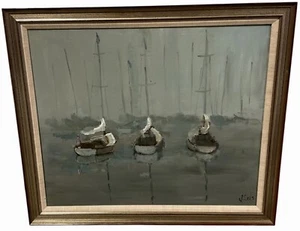 Jean Lay Sauls (1921-2011) Original Segelboot Ölgemälde - Leinwand - gerahmt - Bild 1 von 6