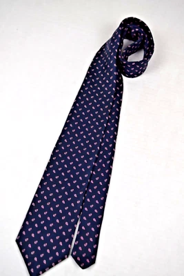 Corbata de Colección Años 70 Hecha a Mano Italia Azul Profundo Rosa Azul Lágrima Foulard 57" X 3" Foto 1 de 4