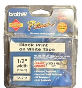 Brother TZ-231 Label Tape P-touch Black Print on White Tape 1/2" Width (12mm) - Picture 1 of 2