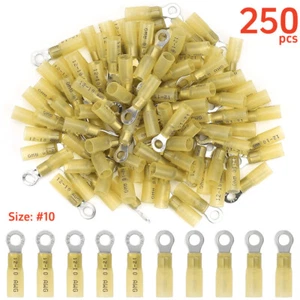 250pcs #10 Waterproof Crimp 12-10 AWG Heat Shrink Wire Connectors Ring Terminals - Picture 1 of 9