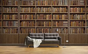 Mural de pared de estantería sintética, papel tapiz de estanterías de libros falsas. Murales amigables con la demencia - Imagen 1 de 3