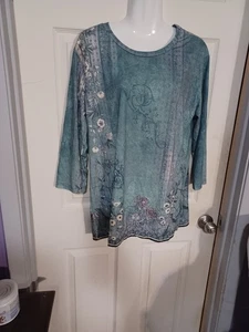 Floral Embroidered Teal Women's Top - Picture 1 of 4