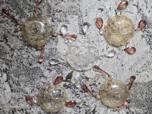 Lámpara de araña vintage ámbar y vidrio transparente con prismas rosas - Juego de 5 - Imagen 1 de 7