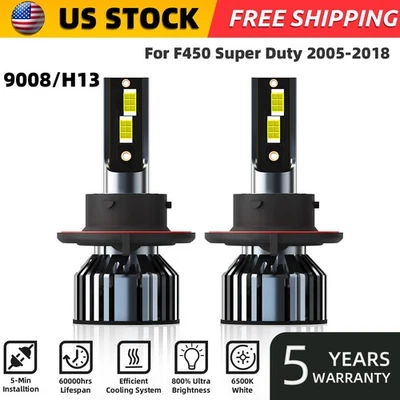 2PCS 9008/H13 LED Headlight Bulbs Kit High/Low Beam For F450 Super Duty 05-18 - Image 1 of 4