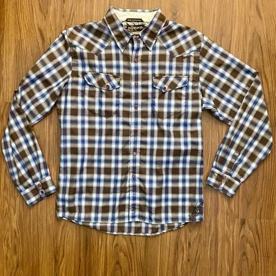 Camisa Billabong Vintage Y2K Para Hombre S Western A Cuadros Manga Larga Rojo Perla Broches de presión Foto 1 de 4