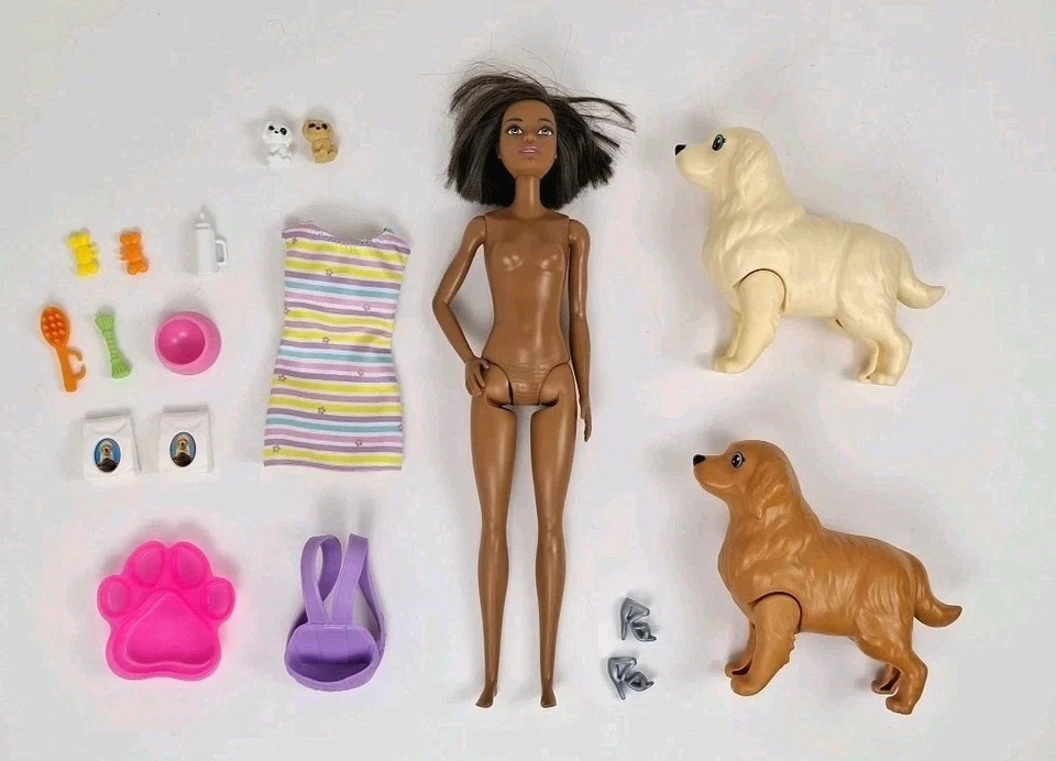 Barbie Doll Newborn Pups Playset w/ AA Doll 2 Pregnant Mommy Dogs + 2 Puppies - Image 1 of 1