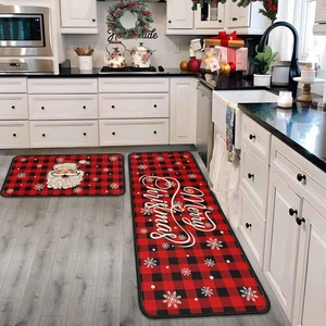 Juego de 2 alfombras y tapetes de cocina de Navidad, decoraciones navideñas para el hogar no... - Imagen 1 de 9