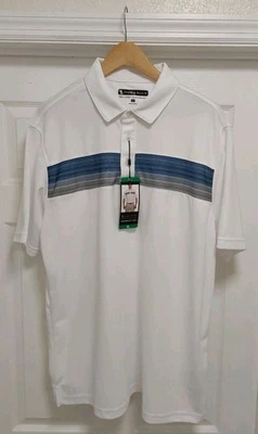 Pebble Beach Polo Shirt Men's  Size XL White w/Blue & Gray Stripes Golf Casual  - Image 1 of 4