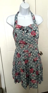 RAVI FAMOUS WOMEN'S ROSES w/ POLKA DOT SUNDRESS w/TIE HALTER STRAPS SZ 12 - Picture 1 of 9