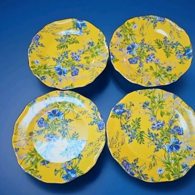 HTF 4 April Cornell Yellow Blue Floral Melamine Luncheon Salad Plates Rare! - Image 1 of 4