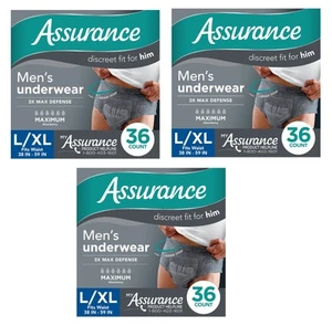 Assurance Men's Incontinence Underwear Max Absorbency Size L/XL 108 count (3x36) - Picture 1 of 24