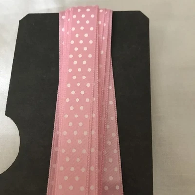 ancien ruban En Satin Rose A Pois Blanc  - Photo 1/2