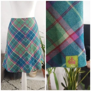 12, Ness, Wool Nylon Blue Green Pink Plaid Tartan A Line Short Skirt - Picture 1 of 12