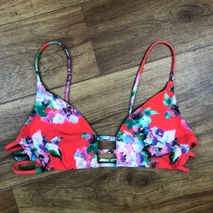 Montce Swim Women Sz M Cage Bralette Bikini Top Swimwear Red Floral - Picture 1 of 7