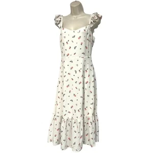 And Now This Women's Ruffled Side Front Slit Midi Dress, White Cherry Ditsy, S - Picture 1 of 11