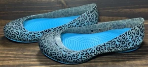 Crocs Carlisa Womens Size 5 Shoes Leopard Print Grey Blue Ballet Lightly Worn - Picture 1 of 6