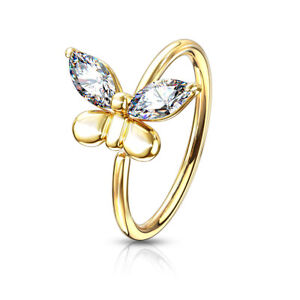 CZ Butterfly Bendable Ear Cartilage Daith Tragus Helix Hoop 20G Nose Rings