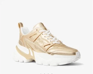 Michael Kors Nick Metallic Leather Trainer Women’s Sneakers 9 Pale Gold ❤️❤️❤️ - Picture 1 of 6