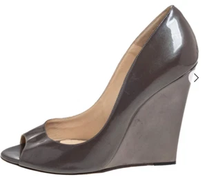 JIMMY CHOO AUTH $999 Women's Blue Patent Leather Wedge Pump Size 41 - Picture 1 of 10