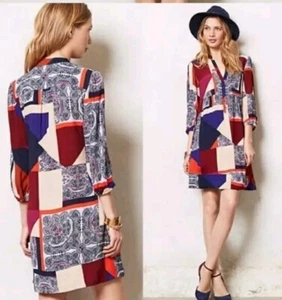 Anthropologie Dress Maeve 3/4 Sleeve Retro patchwork Taryn Sheath Mini Women's 8 - Picture 1 of 9