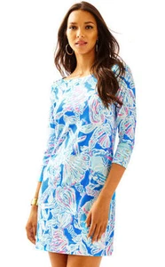 New Lilly Pulitzer UPF 50+ Cotton Bay Blue Pink Into the Deep SOPHIE DRESS-SMALL - Picture 1 of 1