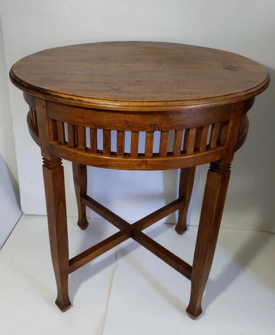 Vintage Round Solid Wood X Cross Pedestal Table - English Regency/Empire Style Cover