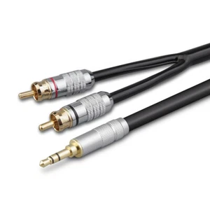 Stereo 3.5mm to 2 RCA Audio Cable Audiophile Hi Fi for HDTV CD DVD High Quality - Picture 1 of 8