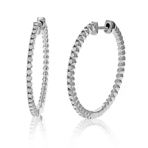 Diamond Earrings for Women 1/2 CT Sterling Silver 1.25 Inch Round Hoop Design - Picture 1 of 5