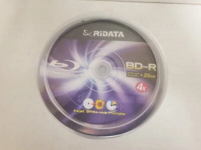 50-PK Ritek Ridata 4X White Inkjet Hub Printable BD-R Blu-Ray Blank Disc 25GB - Image 1 of 4