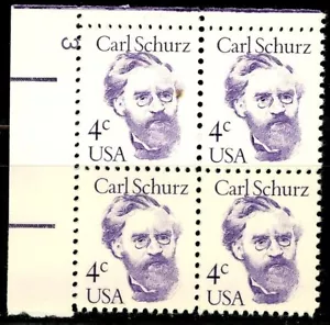 CARL SCHURZ Plate Block of 4 PL 4 MNH Scott's 1847 Various Plate Positions - Picture 1 of 2