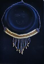 Blue White Gold Choker Bead Necklace Bib Waterfall tassle collar necklace 