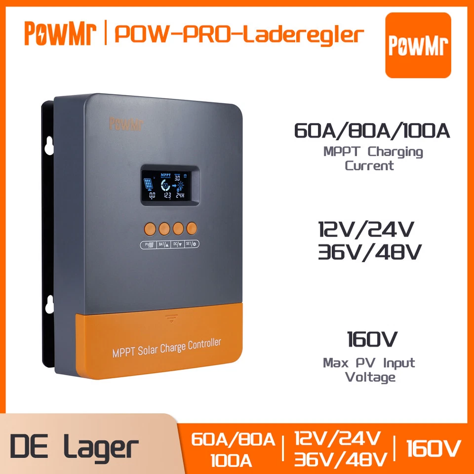 Controlador de carga solar PowMr 60A 80A 100A MPPT regulador de cargador 12V 24V 48V PV 160V