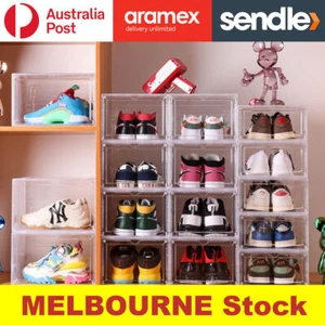 10X Premium Sneaker Display Shoe Box Storage Clear Acrylic Boxes Side Stackable - Picture 1 of 10