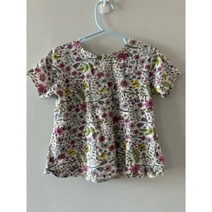 Dip Top Little Girl 5T White Floral Tee Short Sleeve Button Back Spring Crewneck - Picture 1 of 6