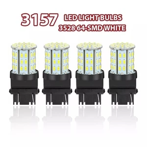 4X 3157 3156 64SMD LED Reverse Tail Brake Turn Signal DRL Light Bulb 6000K White - Picture 1 of 4