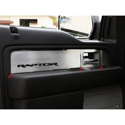 Brushed Front Door Panel Inserts w/'Raptor' for 10-14 F-150 Raptor Extended Cab - Imagem 1 de 4
