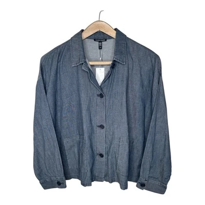 Chaqueta Eileen Fisher Denim Cuello Clásico Talla Grande Ropa de Trabajo Utilitaria Nueva Foto 1 de 4