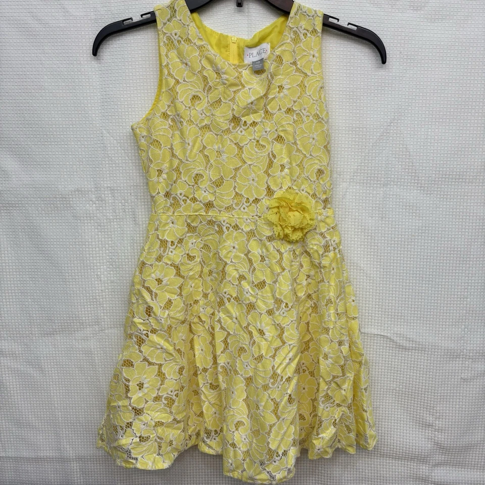 Vestido The Children's Place Amarillo Floral Encaje Sin Mangas Niñas Talla 10 Pascua Foto 1 de 4