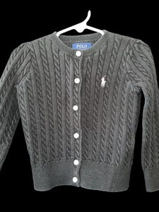 Polo Ralph Lauren Girls Cable Knit Cotton Cardigan SZ 2T Black Pink Horse - Picture 1 of 4