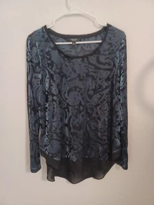 Simply Vera Wang Velvet Burnout Blouse L Gray Black Longsleeve Fairy Whimsigoth  - Picture 1 of 10
