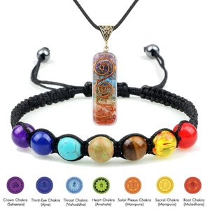 7 Chakra Stone Pendant Necklace Women Yoga Healing Chakra Bracelets Jewelry Set - Picture 1 of 7
