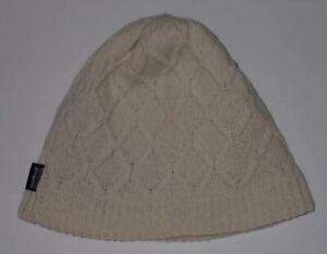 Patagonia Wool Blend Honeycomb Knit Beanie Hat Fleece Lined Cream Women One Size