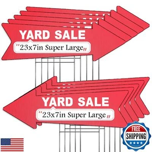 10 Pack Large Size Yard Sale Red Arrow Signs with Stakes-23 x 7.2 in Double S - Picture 1 of 5