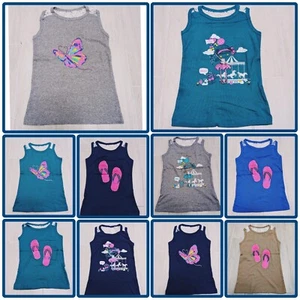 Girls  Printed Cute Ribbed Cotton Blend Tank Top  With Netted Back ( 3-4 Years) - Picture 1 of 15