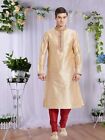 Kurta Indian Silk Gold Men's Wear Ethnic Shirt Pajama Dress Clothing Traditional