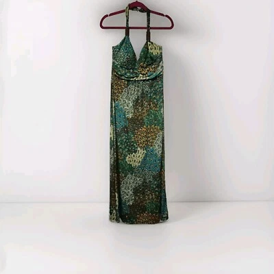 Christinalove Women's L Green 💚 Paisley Sleeveless Halter Maxi Dress Foto 1 de 4