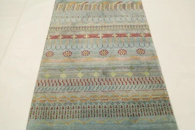 3x4 Ft Gabbeh Gray Afghan Hand Knotted Tribal Striped Lori Baft Wool Area Rug - Image 1 of 4
