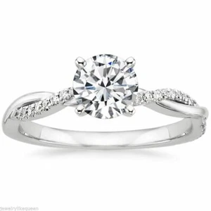 Anillo de compromiso retorcido de diamantes retorcido redondo simulado blanco de 1 quilates plata esterlina 925 - Imagen 1 de 3
